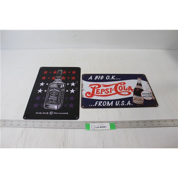 Pepsi Cola Sign, Jack Daniels Sign - Both 11 3/4" x 7 3/4"