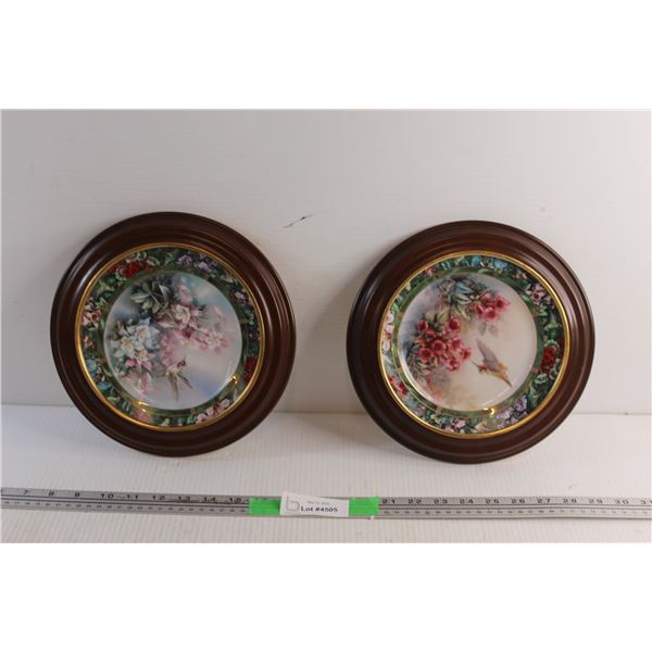 (2) Framed Floral Plate Wall Decor 10''
