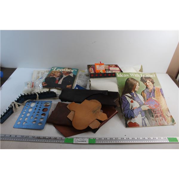 Assorted Leather and Leather Crafting Supplies