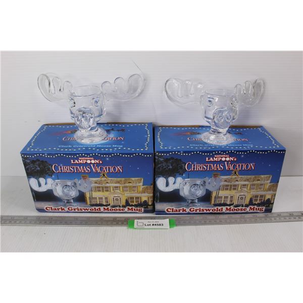 (2) National Lampoon Christmas Vacation Clark Griswold Moose Mugs w/ Boxes