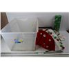 Image 1 : Large Sterilite Plastic Tub, Various Christmas Decorations/ Table Clothes