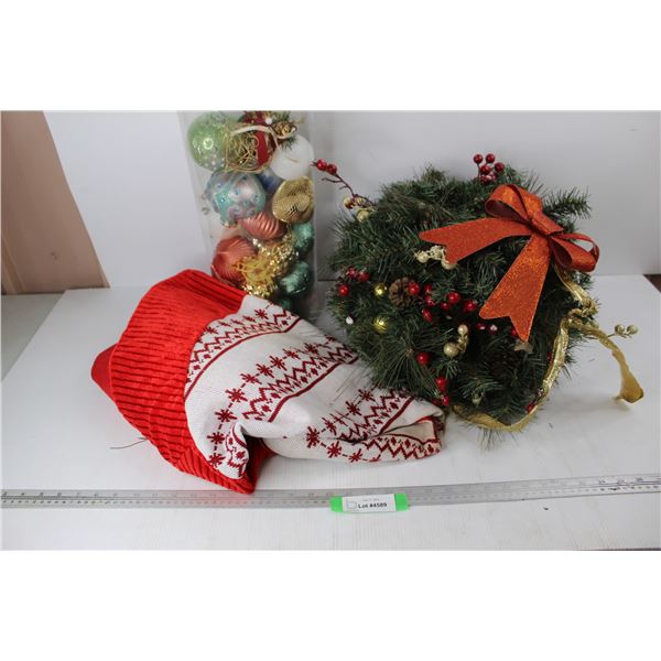 Various Christmas Decorations, Tree Skirt, Misc.