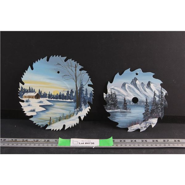 (2) Circular Saw Blade Hand Painted Art Decor