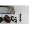 Image 3 : Stove Lifter, Vintage Sad Iron, Horse Shoe, Hack Saw and a Trivet