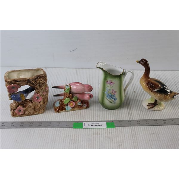 (2) Ceramic Bird Decorations, Ceramic Duck, Ceramic Cream Cup