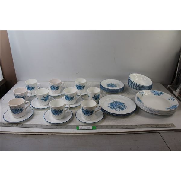 (46) Piece Corning Dish Set - (10) China Cups, (8) Saucers, (20) Plates, (8) Bowls