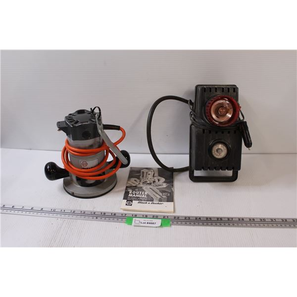 Black & Decker Router - Powers On, Slight Noise, 12V Powered Light & Air Pump - As is
