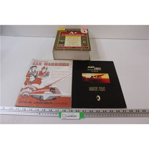 (3) Books: Star Trek Role Play, Exam Guide, GURP Car Warriors