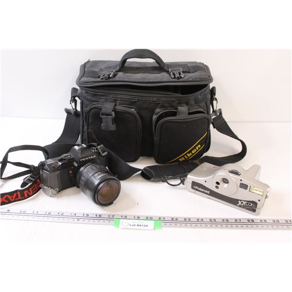 Polaroid Camera & Pentax Camera in Carrying Bag w/Contents