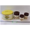 Image 1 : Sunflower Cake Tin/Carrier, (3) Wheat Kitchen Canister Set - Some Wear