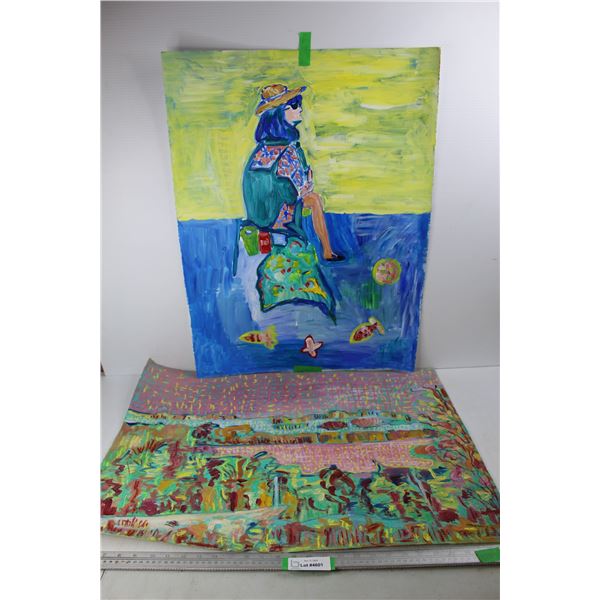 (2) Paintings/ Drawings By Donna E. Crawford- Both 22'' x 30''