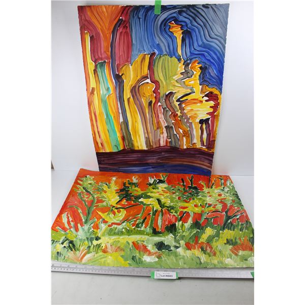 (2) Paintings/ Drawings By Donna E. Crawford- Both 22'' x 30''