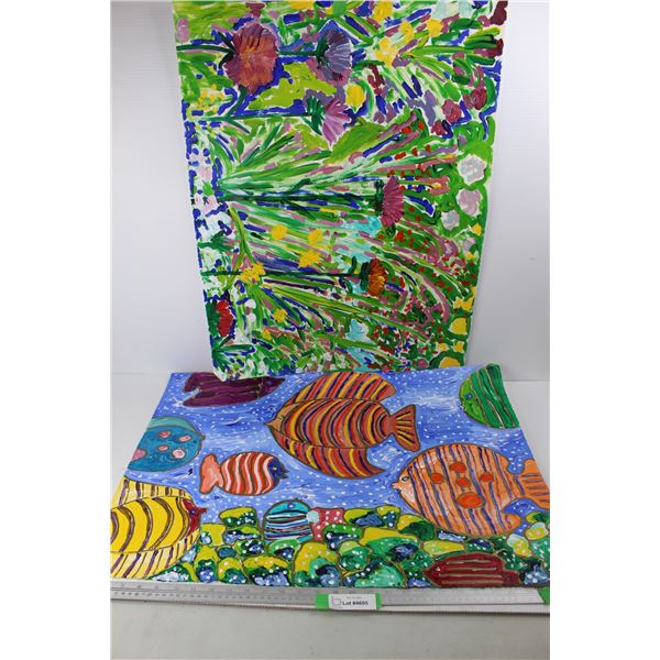 (2) Paintings/ Drawings By Donna E. Crawford- Both 22'' x 30''