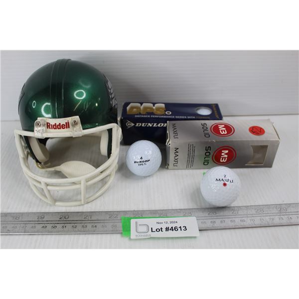 Various Golf Balls, Dunlop, Misc., Miniature Saskatchewan Rough Riders Football Helmet