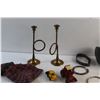 Image 3 : (2) Brass Candle Holders, Kids Toys, Bracelets, Ceramic Planter and a Small Sack