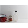 Image 2 : Enamel Mug, Vintage Jar, Maple Syrup Bottle and a Beef Hive Tin