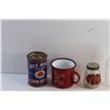 Image 3 : Enamel Mug, Vintage Jar, Maple Syrup Bottle and a Beef Hive Tin