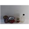 Image 4 : Enamel Mug, Vintage Jar, Maple Syrup Bottle and a Beef Hive Tin