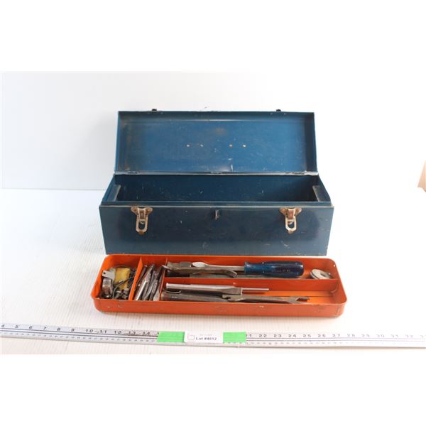 Metal Tool Box and Assorted Tools - Nail Pullers, Chisels and Wrenches