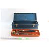 Image 1 : Metal Tool Box and Assorted Tools - Nail Pullers, Chisels and Wrenches