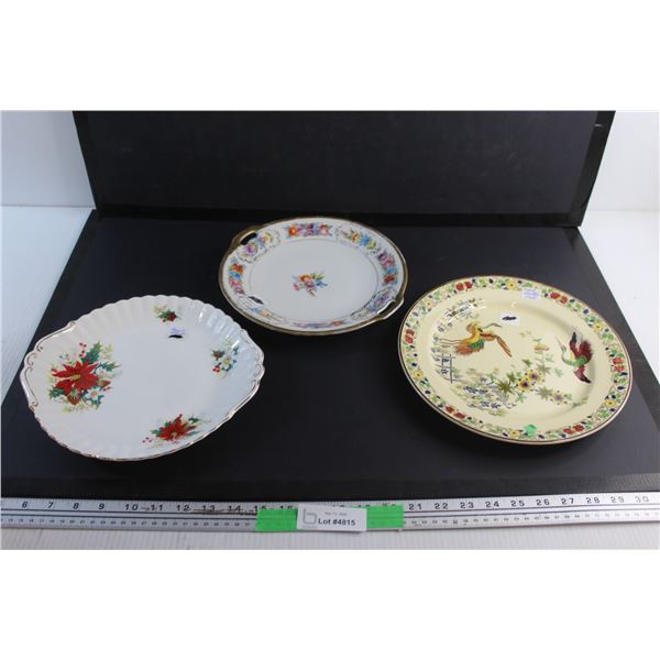 (3) Decorative Ceramic Plates 10 1/2'' - (1) Royal Albert Poinsettia