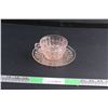 Image 1 : Pink Depression Glass Buttons and Bows Tea Cup and a Saucer