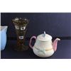 Image 2 : Amber Glass Vase, Ceramic Pitcher and a Tea Pot