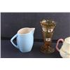Image 3 : Amber Glass Vase, Ceramic Pitcher and a Tea Pot
