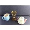Image 4 : Amber Glass Vase, Ceramic Pitcher and a Tea Pot