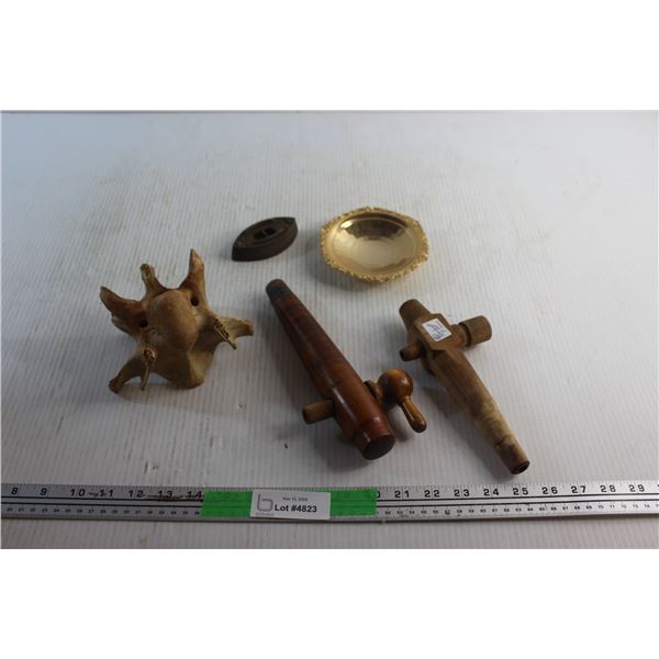 Barrel Taps, Bone, Brass Plate and Miniature Vintage Iron