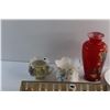 Image 3 : Aynsley Knife, Liquor Shot Glasses Set, (2) Sugar Bowls, Decorative Plate and Red Glass Vase