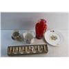 Image 4 : Aynsley Knife, Liquor Shot Glasses Set, (2) Sugar Bowls, Decorative Plate and Red Glass Vase