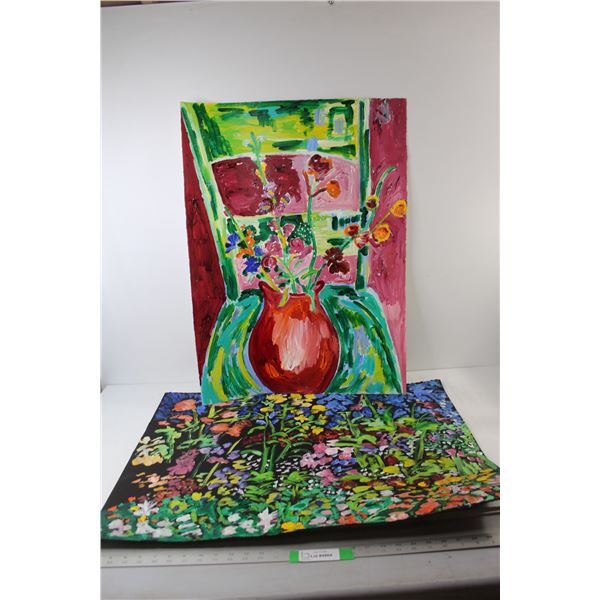 (2) Floral Painted Artworks By Donna E. Crawford- Both 22'' x 30''