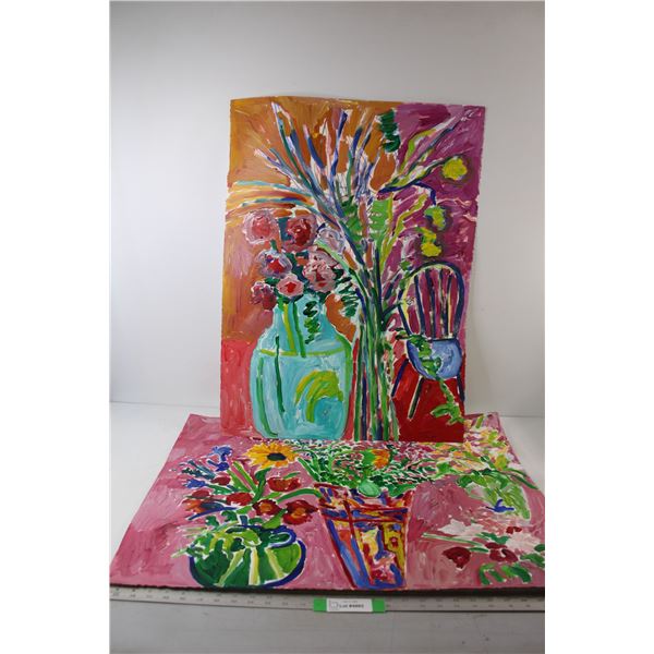 (2) Floral Painted Artworks By Donna E. Crawford- Both 22'' x 30''