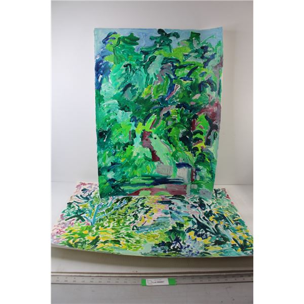 (2) Floral Painted Artworks By Donna E. Crawford- Both 22'' x 30''