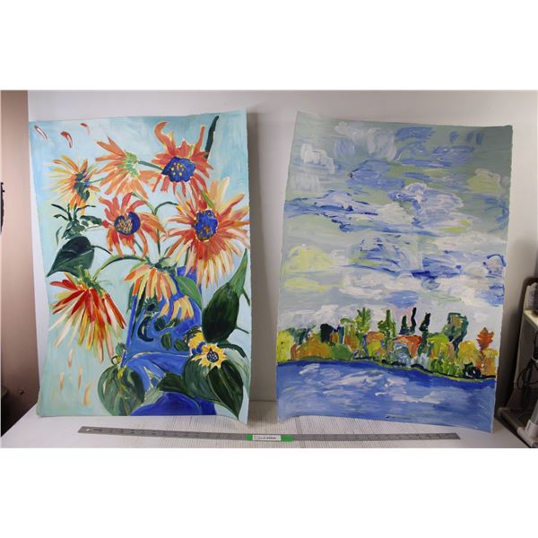 (2) Floral Painted Artworks By Donna E. Crawford- Both 22'' x 30''