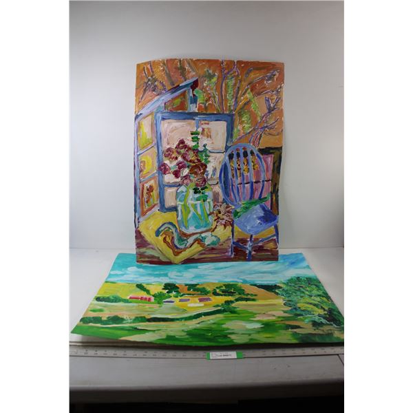 (2) Painted Artworks By Donna E. Crawford- Both 22'' x 30''