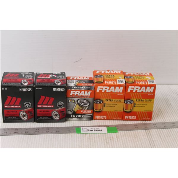 (3) Fram Oil Filters, (2) Motomaster Oil Filters