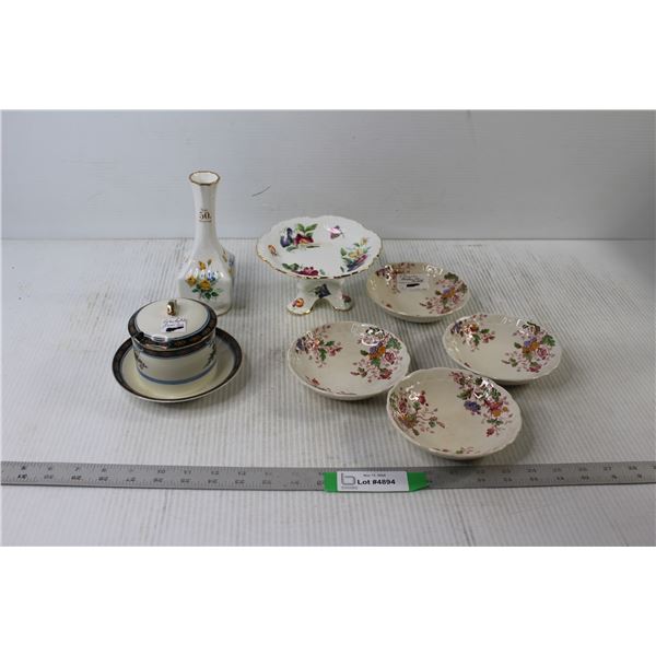 Noritake Jam Jar, (4) Sauce Dishes, Ash Tray, Vase