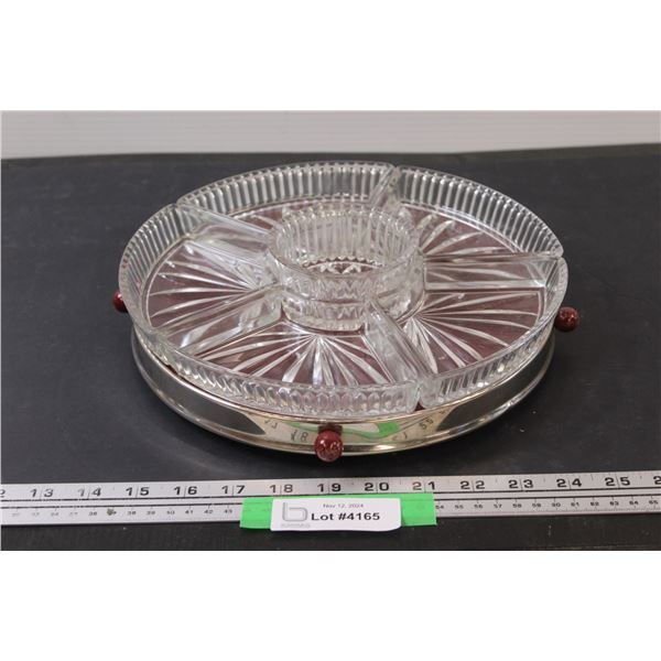 Vintage Rotating Serving Tray & Clear Glasses Dishes Set - 11" Diameter