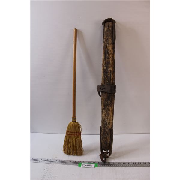 Antique Wooden Yoke - 28" Long & Mini Broom - 28" Long