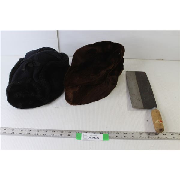 (2) Winter Faux Fur Hats, Cleaver 8.25" Blade
