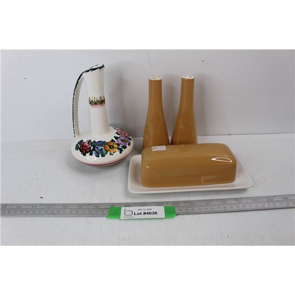 Mikasa Salt And Pepper Shakers w/ Covered Butter Dish, Misc.