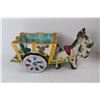 Image 2 : Ceramic Mule Pulling Cart Ornament, (2) Miniature Tea Cups Made In Germany, Misc.