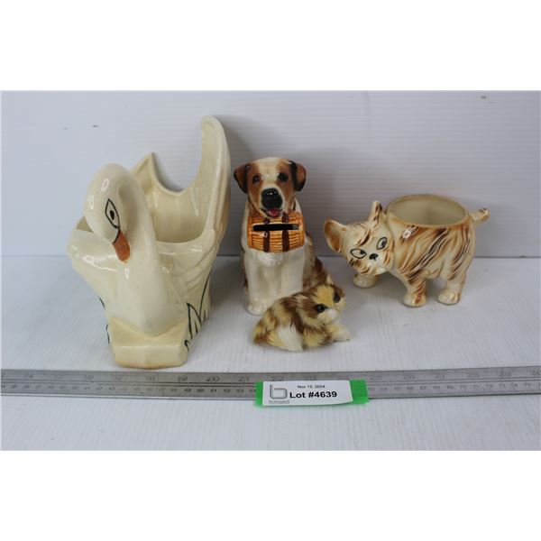 Various Animal/ Pet Ornament, St Bernald Ceramic Piggy Bank, Swan Vase, Misc.