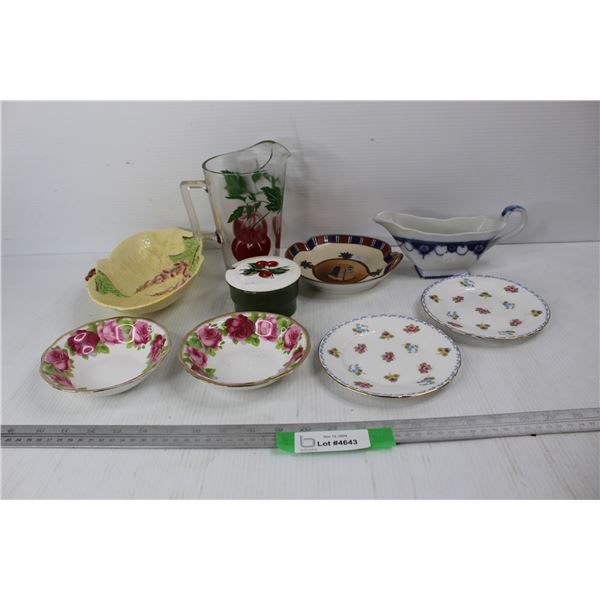Various Dishes, Napier Gravy Boat, Shelly England Plates, Misc.