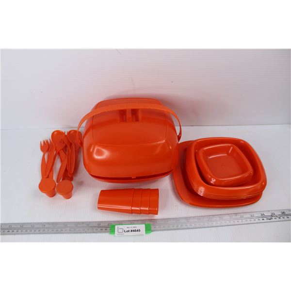 Vintage Orange Plastic Picnic Set- As is