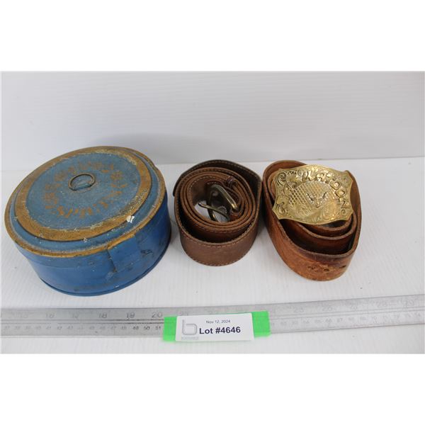 (2) Leather Belts- 47'' And 37'' Long , Vintage Spice Tin