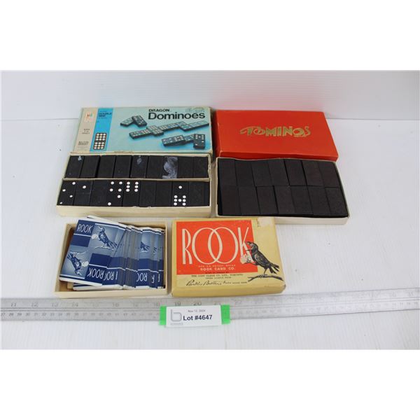 Vintage Rook Card Game w/ Box, (2) Vintage Boxes Of Dominos