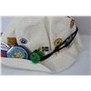 Image 4 : Leather Hand Bag/ Case, White Feathered Hat w/ Various Pins, Misc.
